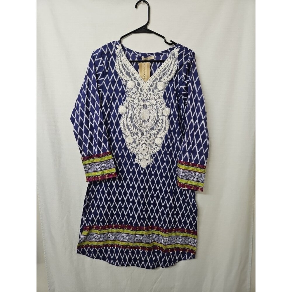 NWT Womens Sz 10 Cotton Kurti Traditional Shirt Dress Pakistan Indian Embroidery
